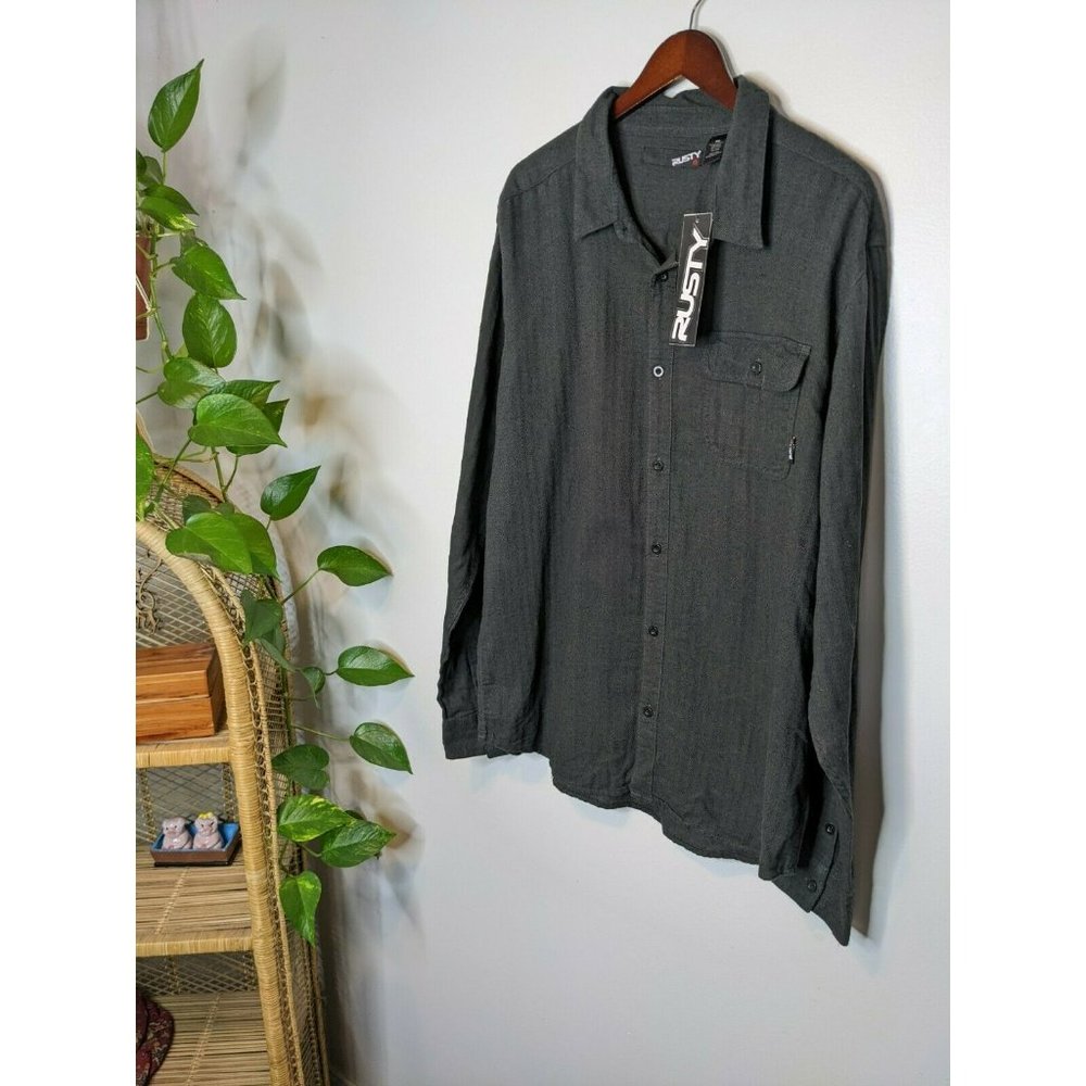 NWT Rusty Brand Long Sleeve Polo Shirt Gray Black Mens Size XXL 2XL